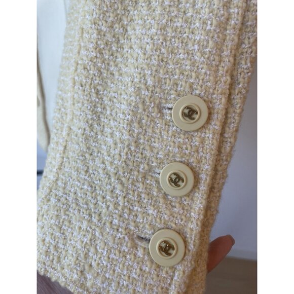 Chanel Womens Ivory Wool & Cotton Textured Button-Up Blazer Jacket Size M - Picture 10 of 16